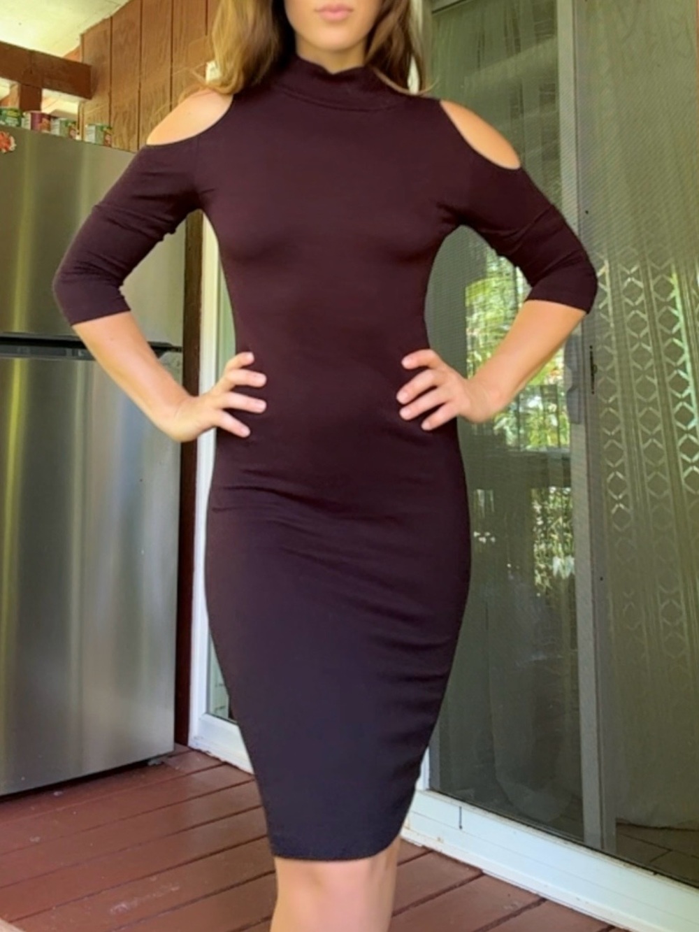 bebe Cold-Shoulder Midi Dress